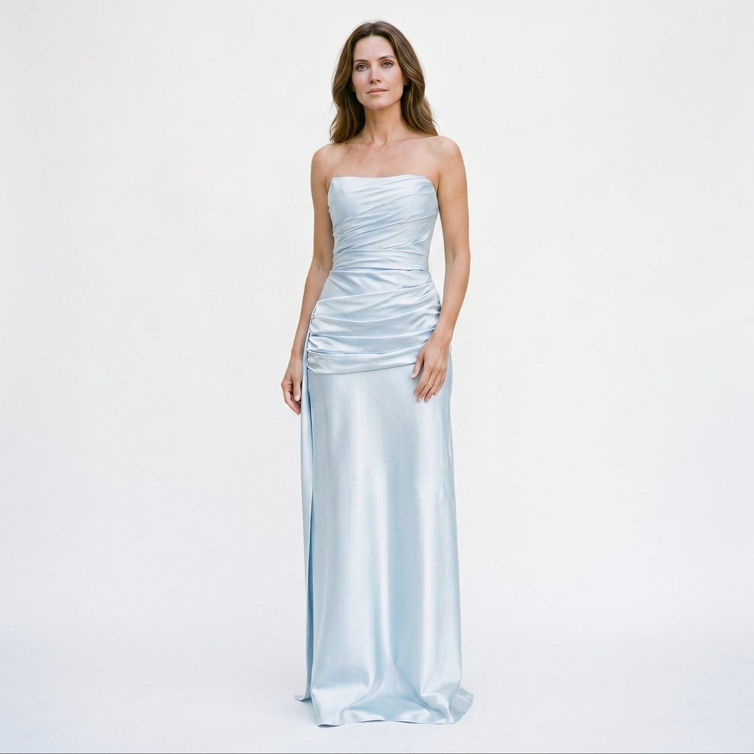 Arielle - Elegant Strapless Ruched Satin Maxi Dress