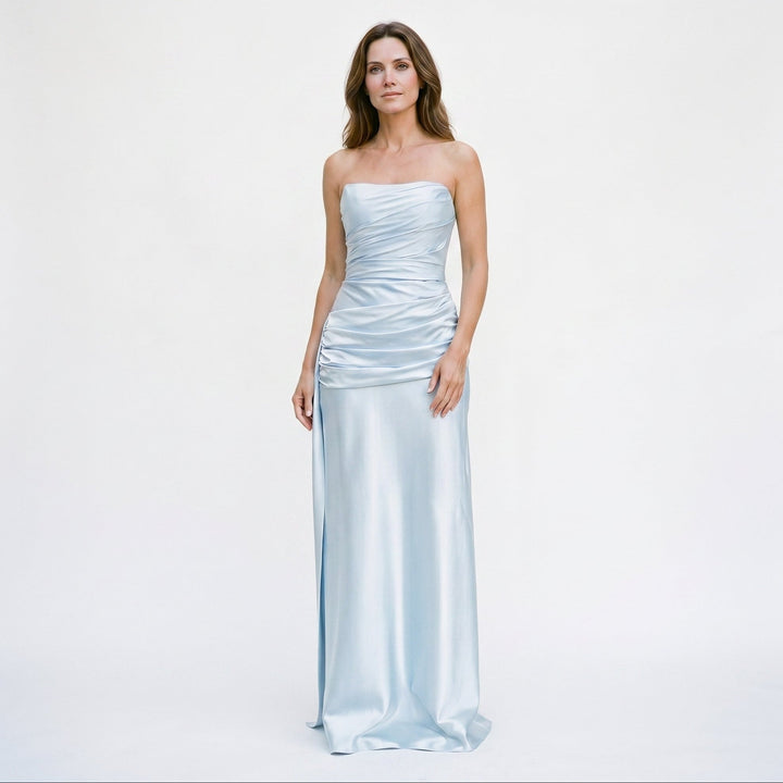 Arielle - Elegant Strapless Ruched Satin Maxi Dress