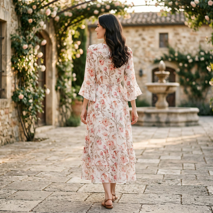 Elegant Floral Maxi Wedding Guest Dress