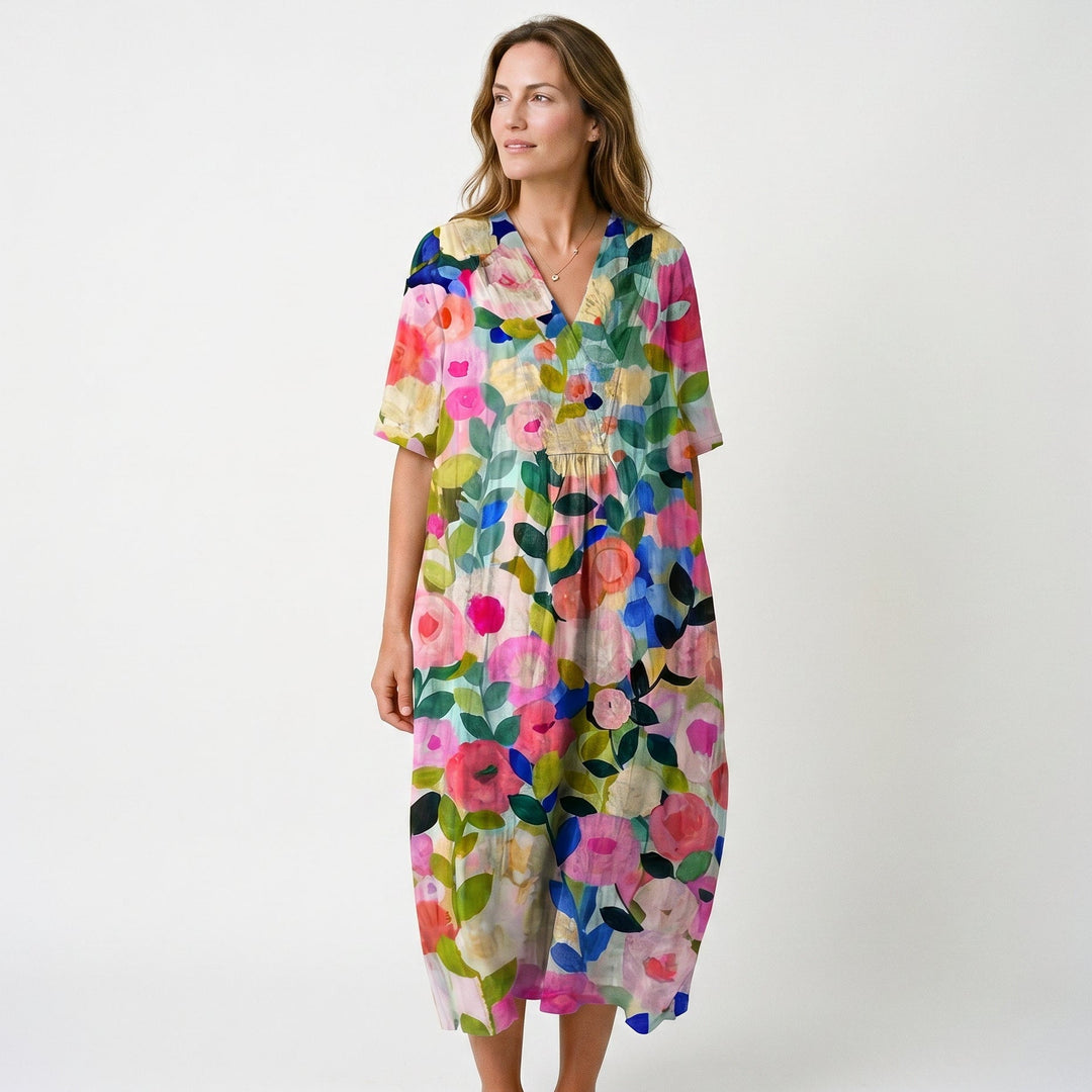 Athena - Vibrant Floral Summer Midi Dress for Women