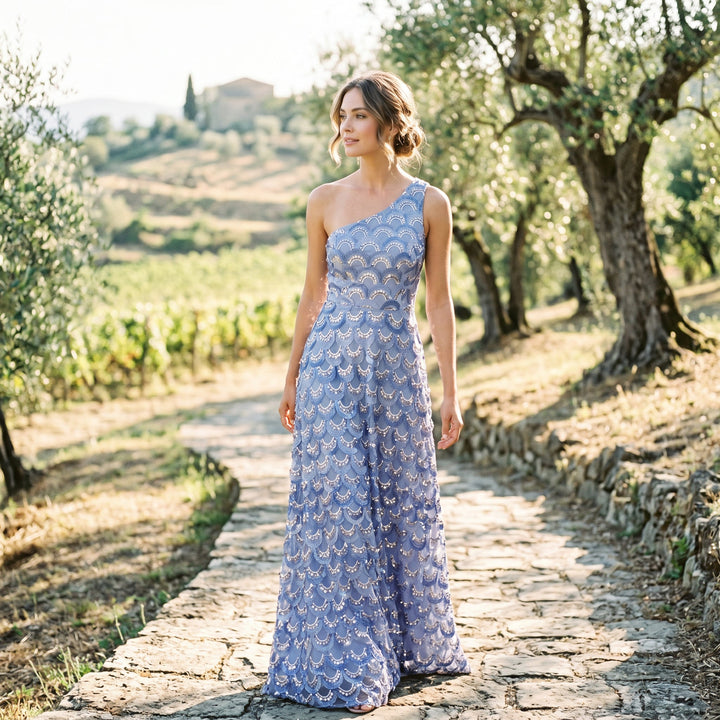 Elegant Sparkly Floral Evening Gown