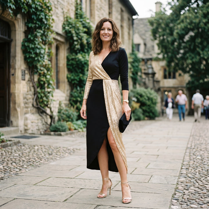 Glamorous High-Neck Sequin Midi Dress for Women