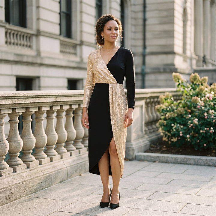 Glamorous High-Neck Sequin Midi Dress for Women