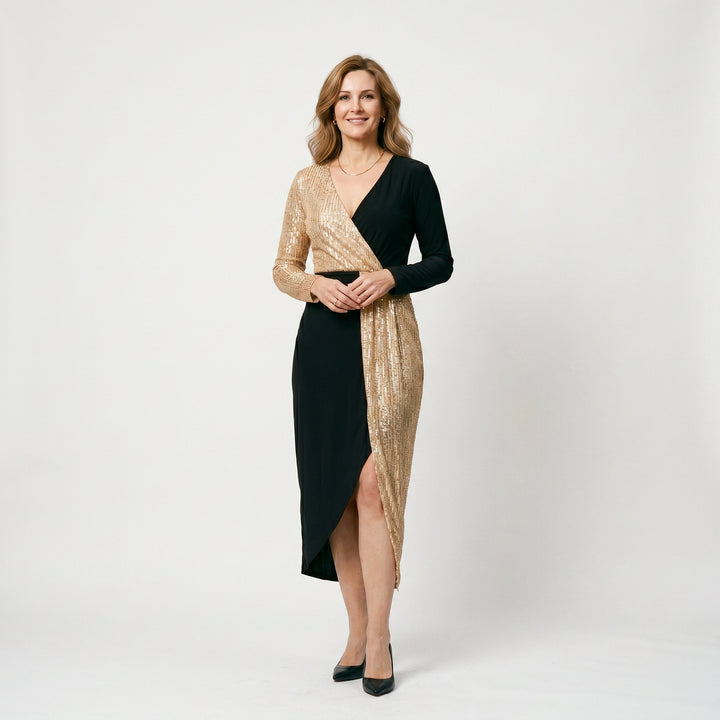Glamorous High-Neck Sequin Midi Dress for Women