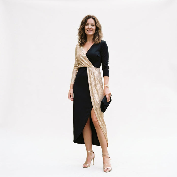 Glamorous High-Neck Sequin Midi Dress for Women