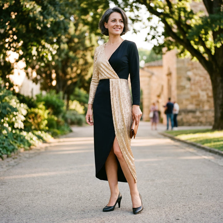 Glamorous High-Neck Sequin Midi Dress for Women