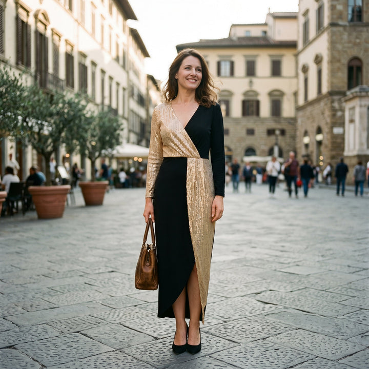 Glamorous High-Neck Sequin Midi Dress for Women