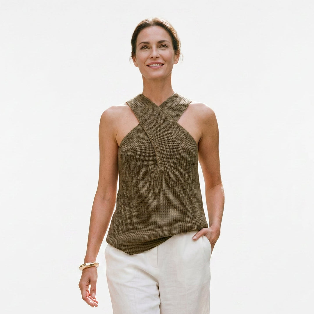 Chic White Halter Neck Tank Top for Women