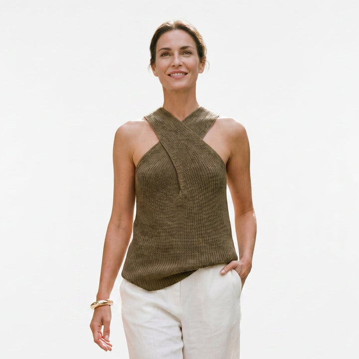 Chic White Halter Neck Tank Top for Women