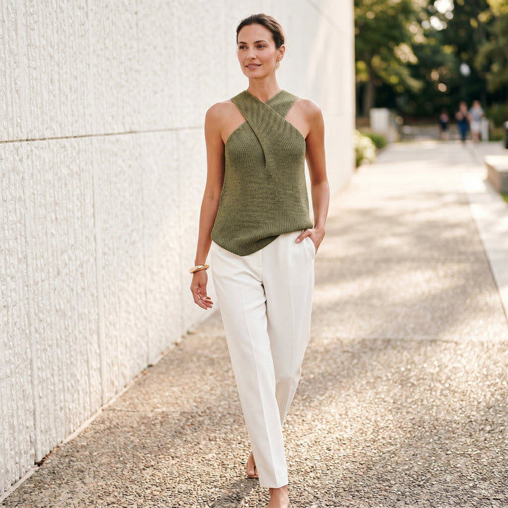 Chic White Halter Neck Tank Top for Women