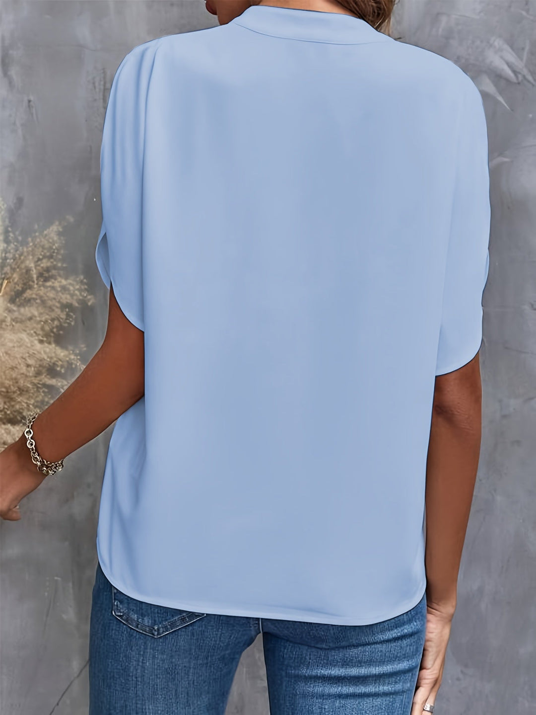 Women’s Elegant Flutter Sleeve Blouse with Split Neckline