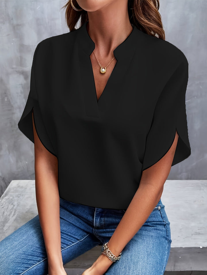 Women’s Elegant Flutter Sleeve Blouse with Split Neckline