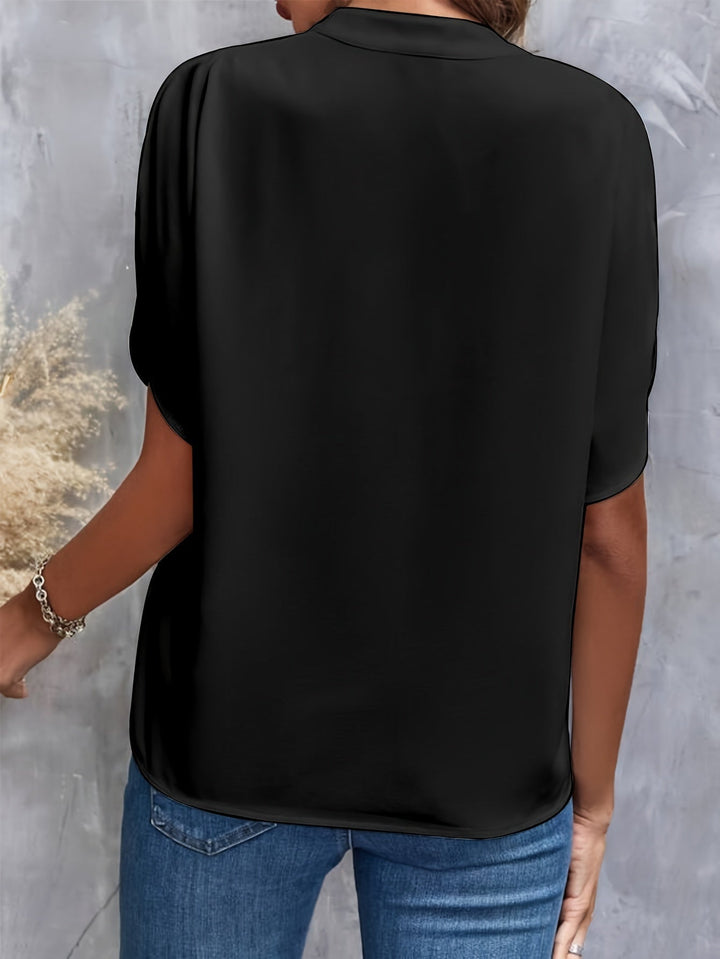Women’s Elegant Flutter Sleeve Blouse with Split Neckline