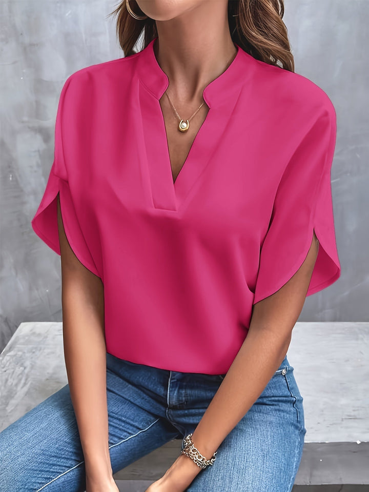 Women’s Elegant Flutter Sleeve Blouse with Split Neckline