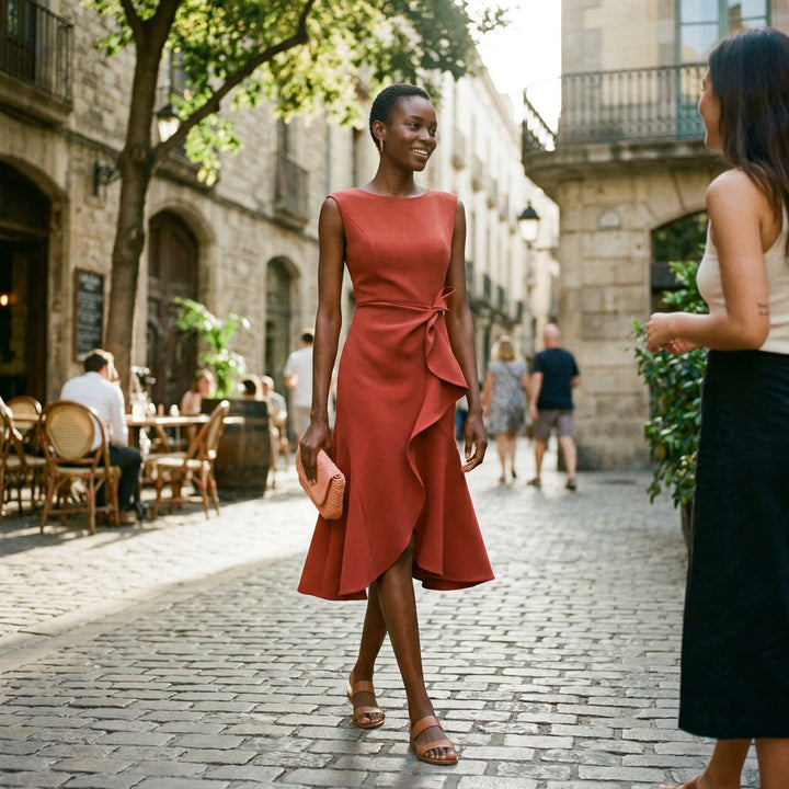 Elegant Asymmetric Midi Dress for Wedding Guests and Formal Events