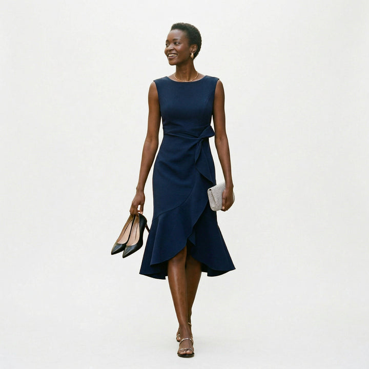 Elegant Asymmetric Midi Dress for Wedding Guests and Formal Events