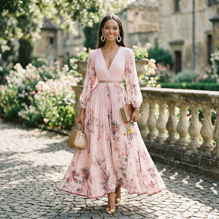 Elegant Floral Long Sleeve Maxi Dress for Special Occasions