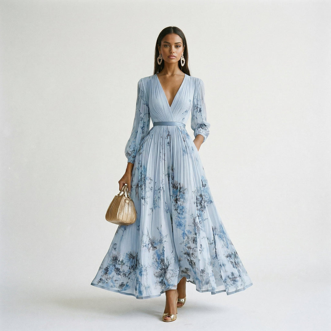 Elegant Floral Long Sleeve Maxi Dress for Special Occasions