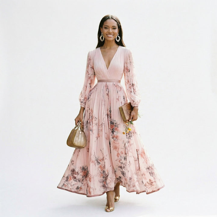 Elegant Floral Long Sleeve Maxi Dress for Special Occasions
