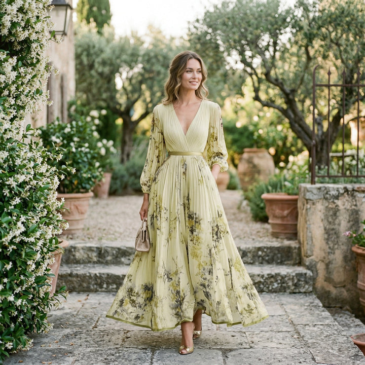 Elegant Floral Long Sleeve Maxi Dress for Special Occasions