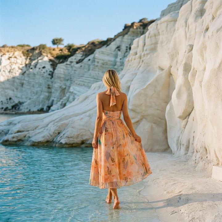 Elegant Floral Midi Summer Dress for Weddings and Cocktails