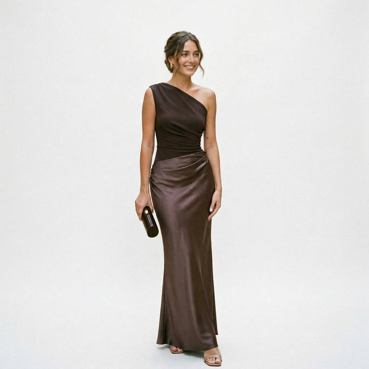Elegant One Shoulder Maxi Dress - Women&