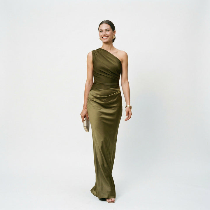 Elegant One Shoulder Maxi Dress - Women&