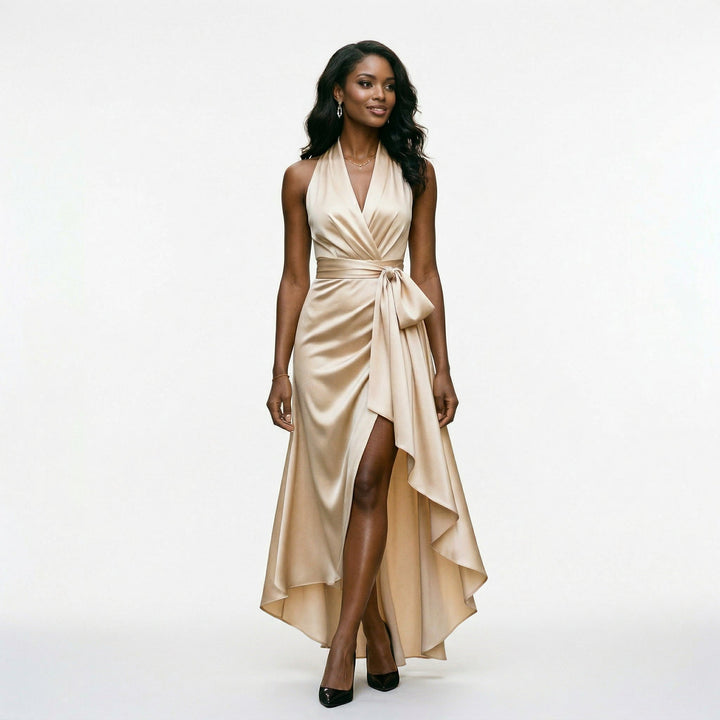 Elegant Satin Halter Gown for Formal Events