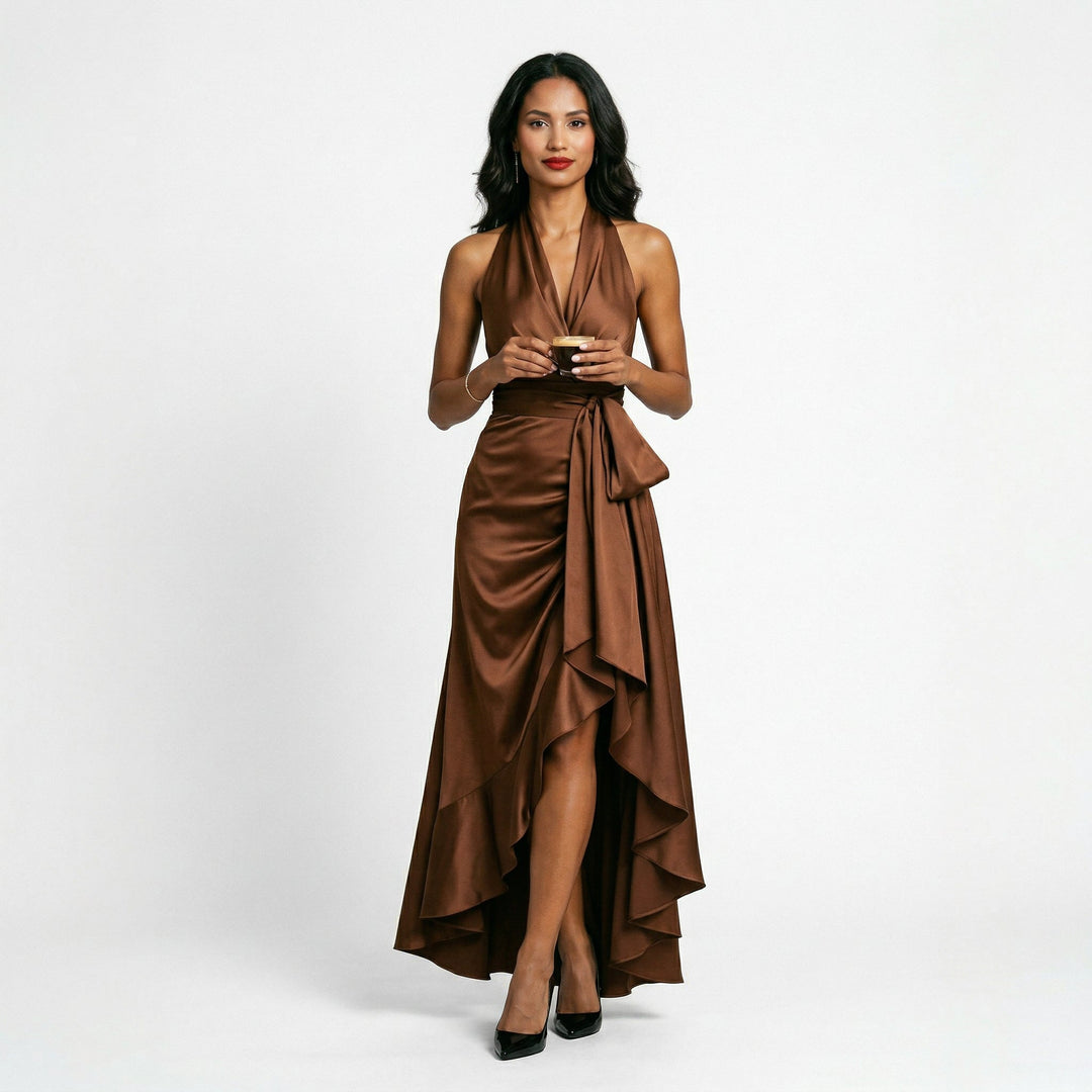 Elegant Satin Halter Gown for Formal Events