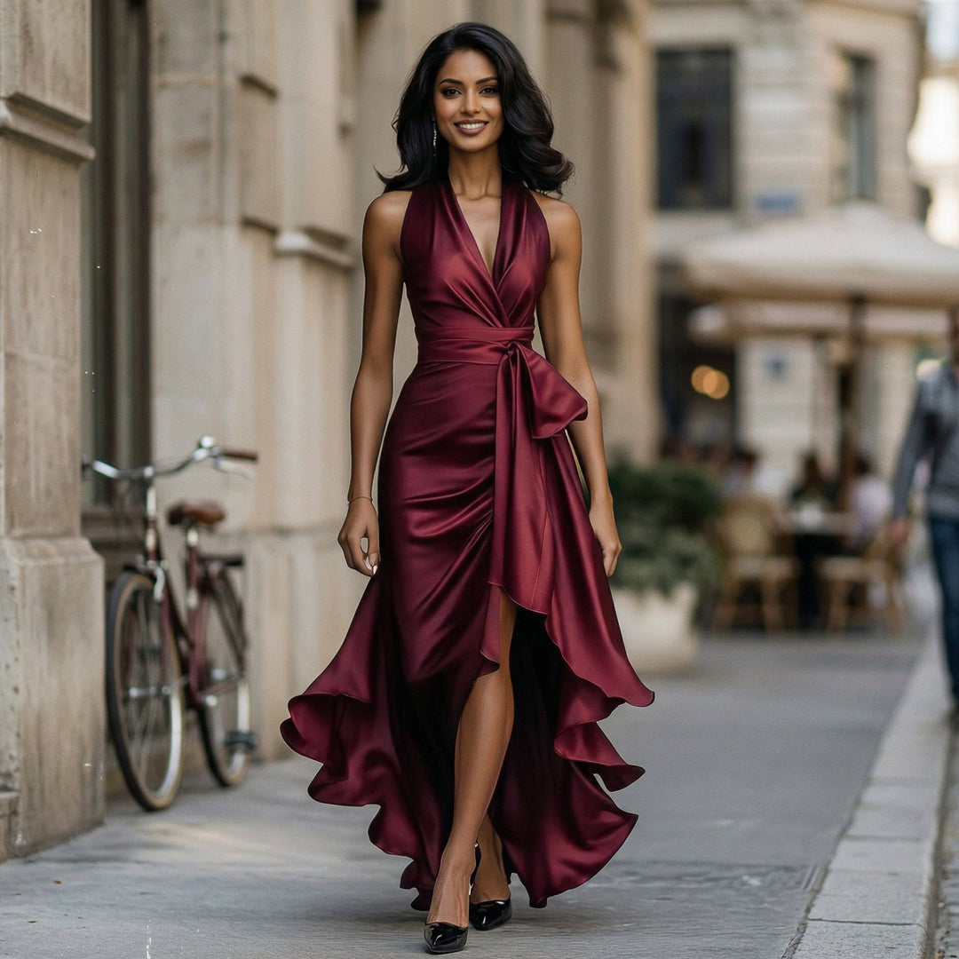 Elegant Satin Halter Gown for Formal Events