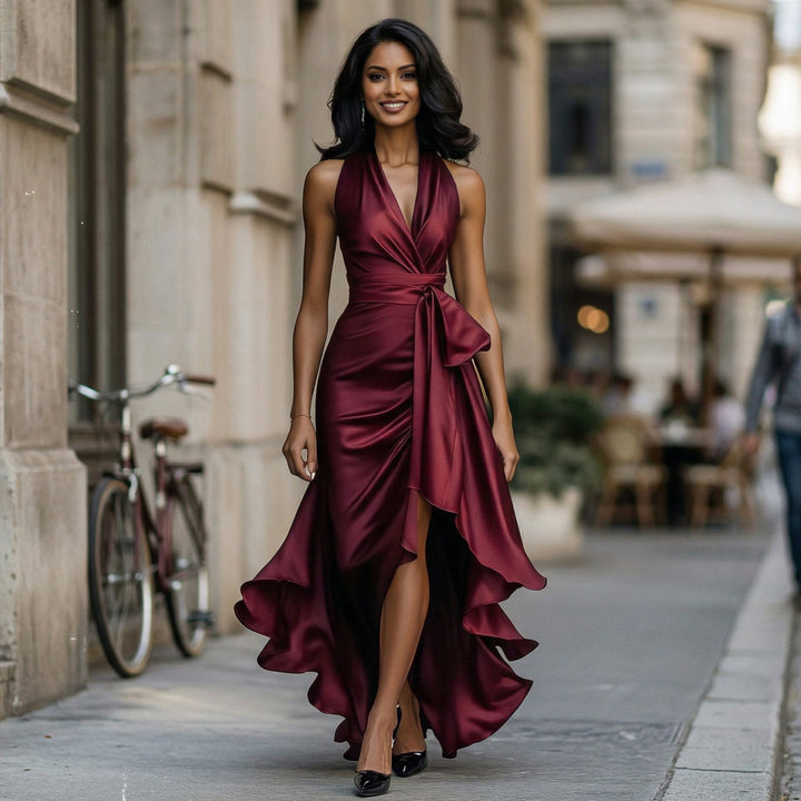 Elegant Satin Halter Gown for Formal Events