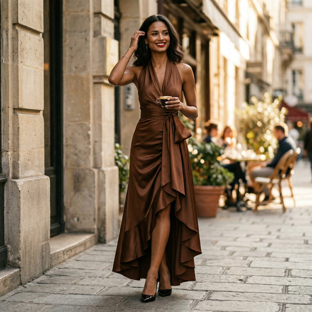 Elegant Satin Halter Gown for Formal Events