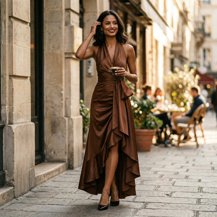 Elegant Satin Halter Gown for Formal Events