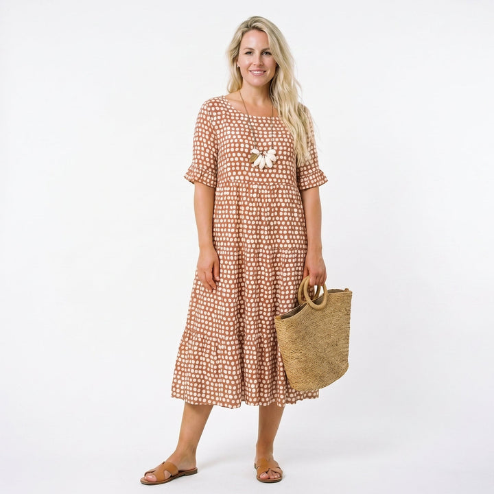 Olena - Elegant Short Sleeve Midi Dress for Women