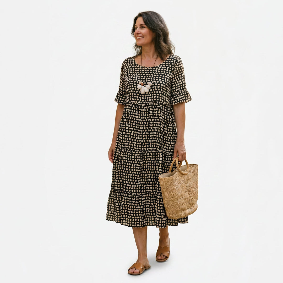 Olena - Elegant Short Sleeve Midi Dress for Women