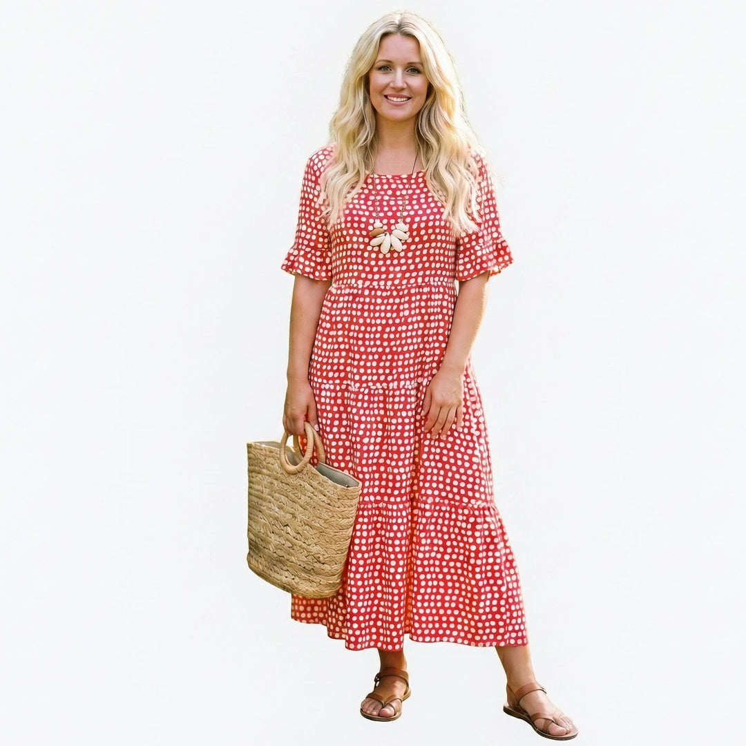 Olena - Elegant Short Sleeve Midi Dress for Women