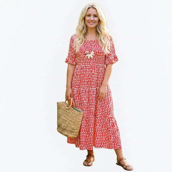 Olena - Elegant Short Sleeve Midi Dress for Women