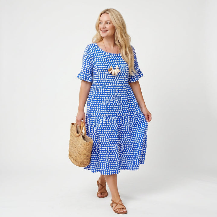 Olena - Elegant Short Sleeve Midi Dress for Women