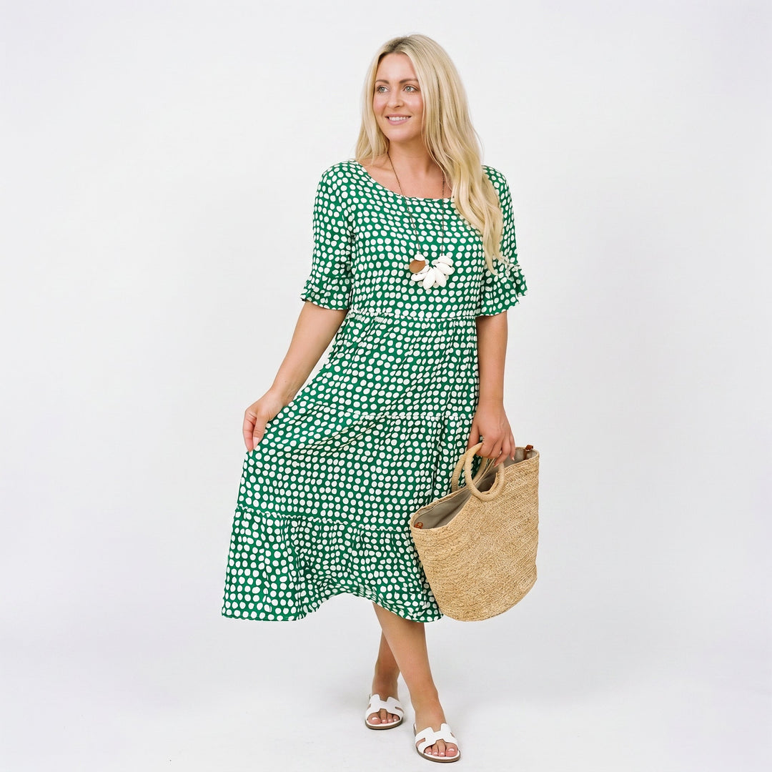 Olena - Elegant Short Sleeve Midi Dress for Women