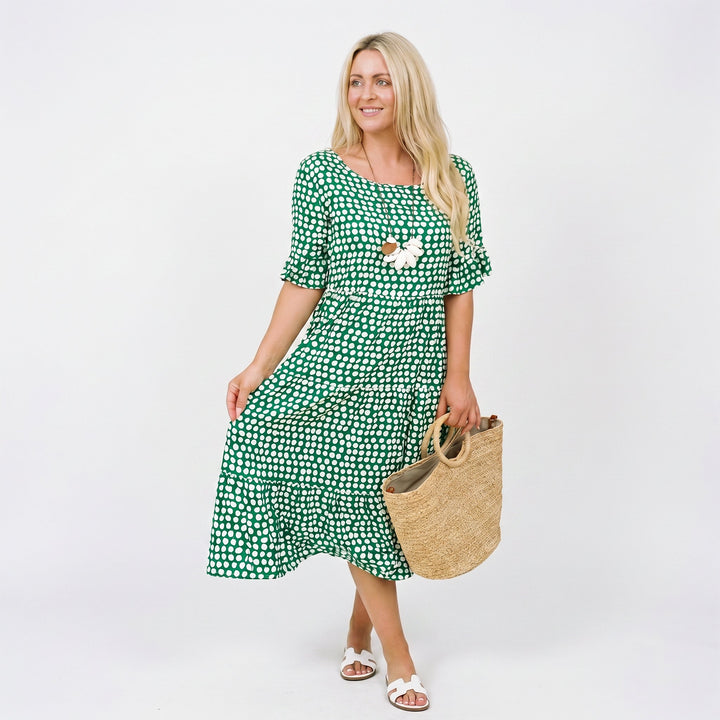 Olena - Elegant Short Sleeve Midi Dress for Women