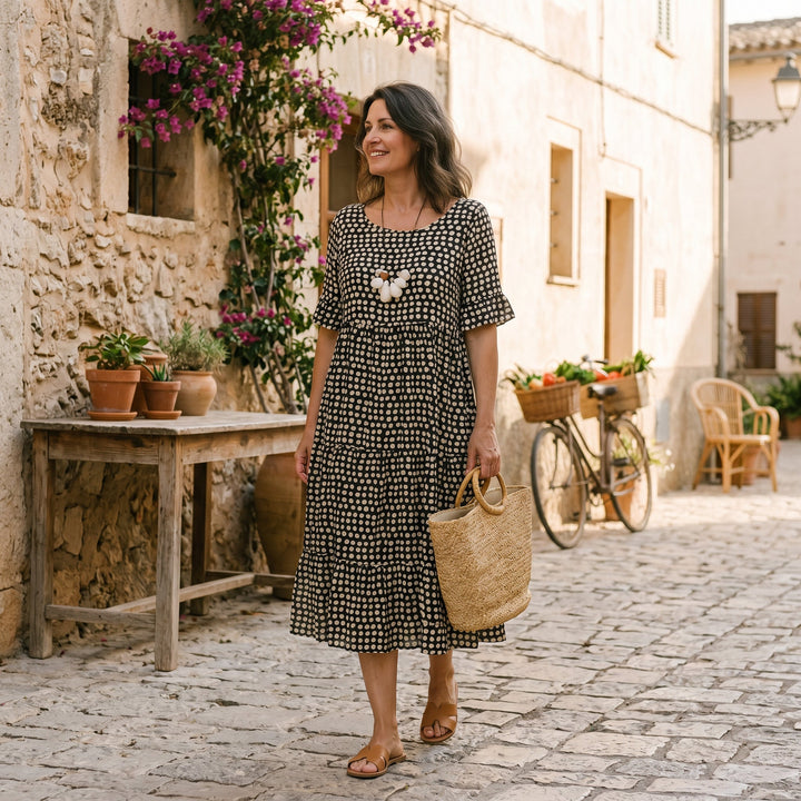 Olena - Elegant Short Sleeve Midi Dress for Women