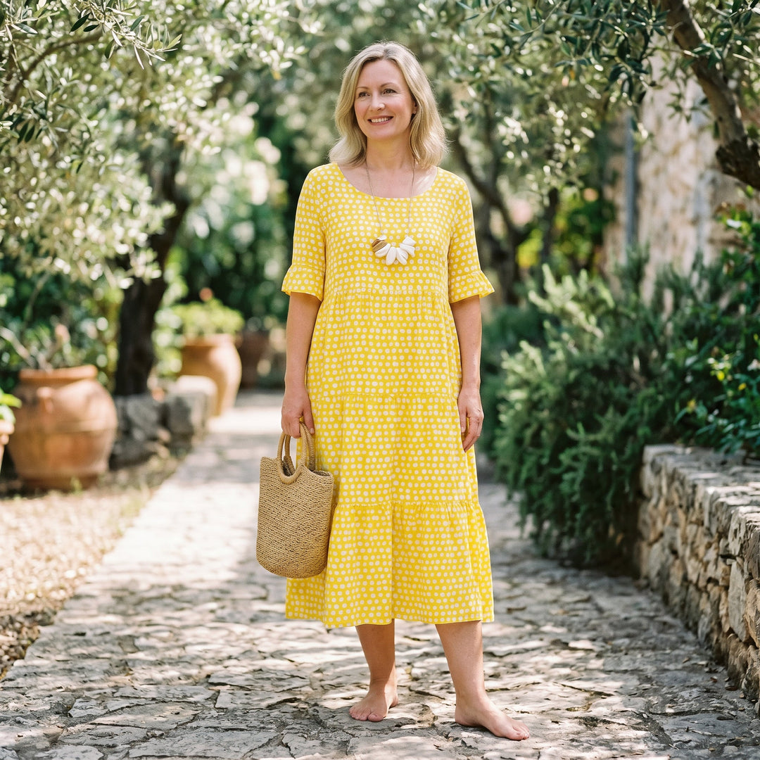 Olena - Elegant Short Sleeve Midi Dress for Women