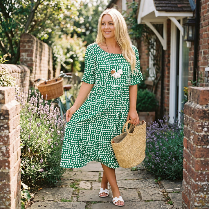 Olena - Elegant Short Sleeve Midi Dress for Women