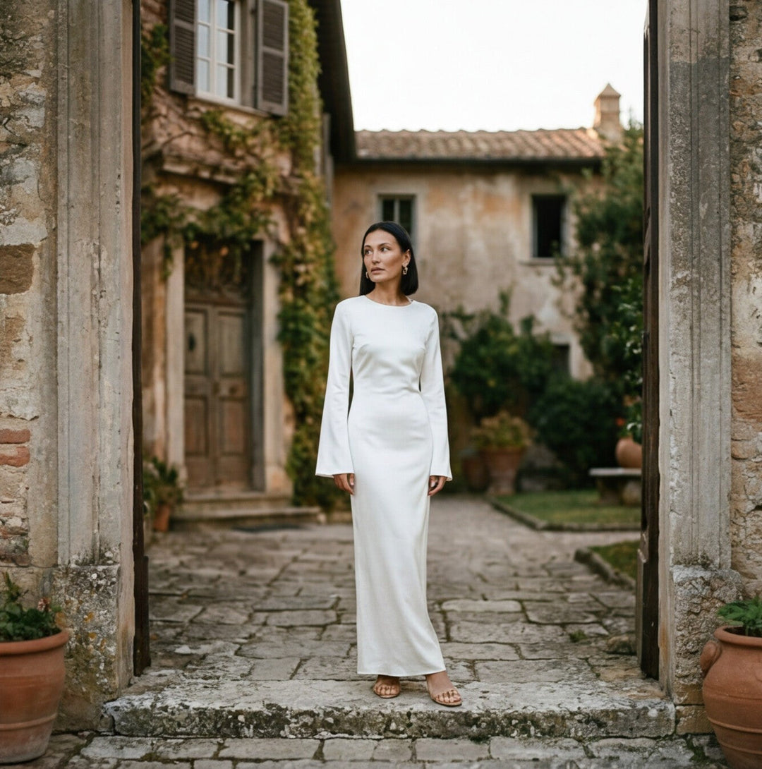 Elegant Long Sleeve Maxi Dress with Tie Waist