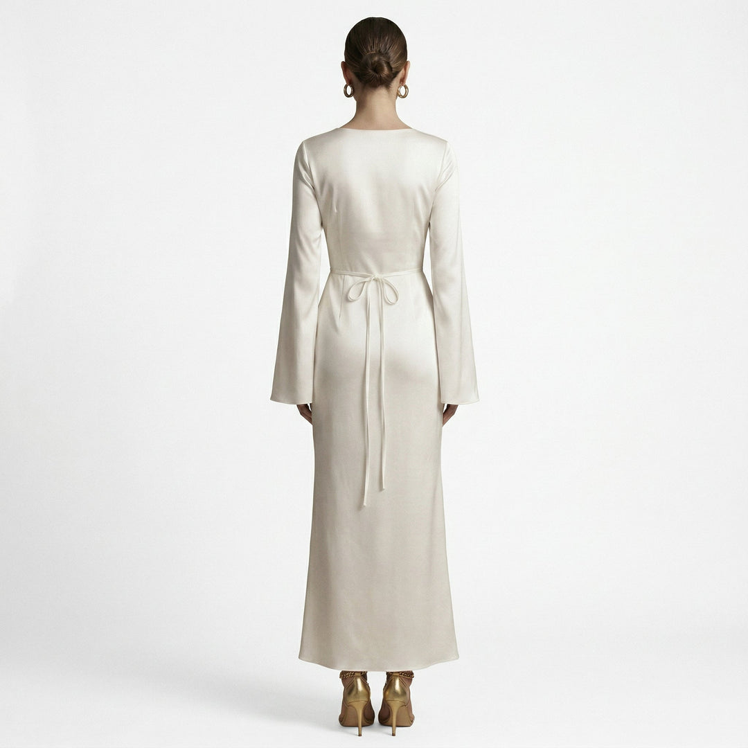Elegant Long Sleeve Maxi Dress with Tie Waist