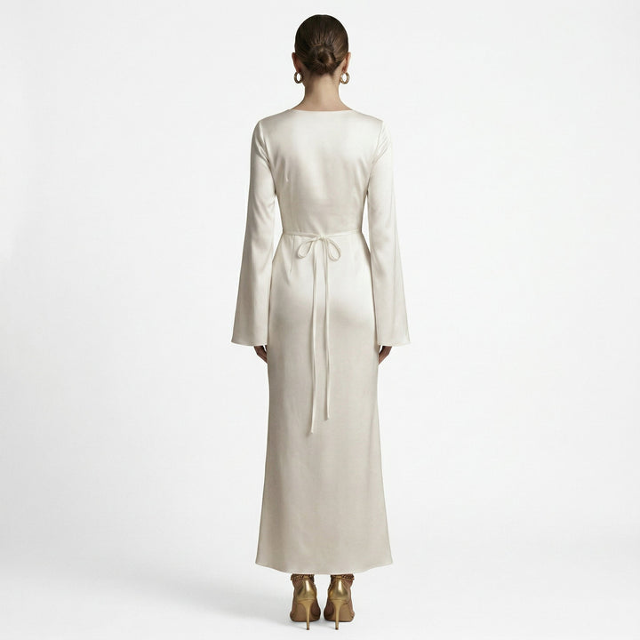 Elegant Long Sleeve Maxi Dress with Tie Waist