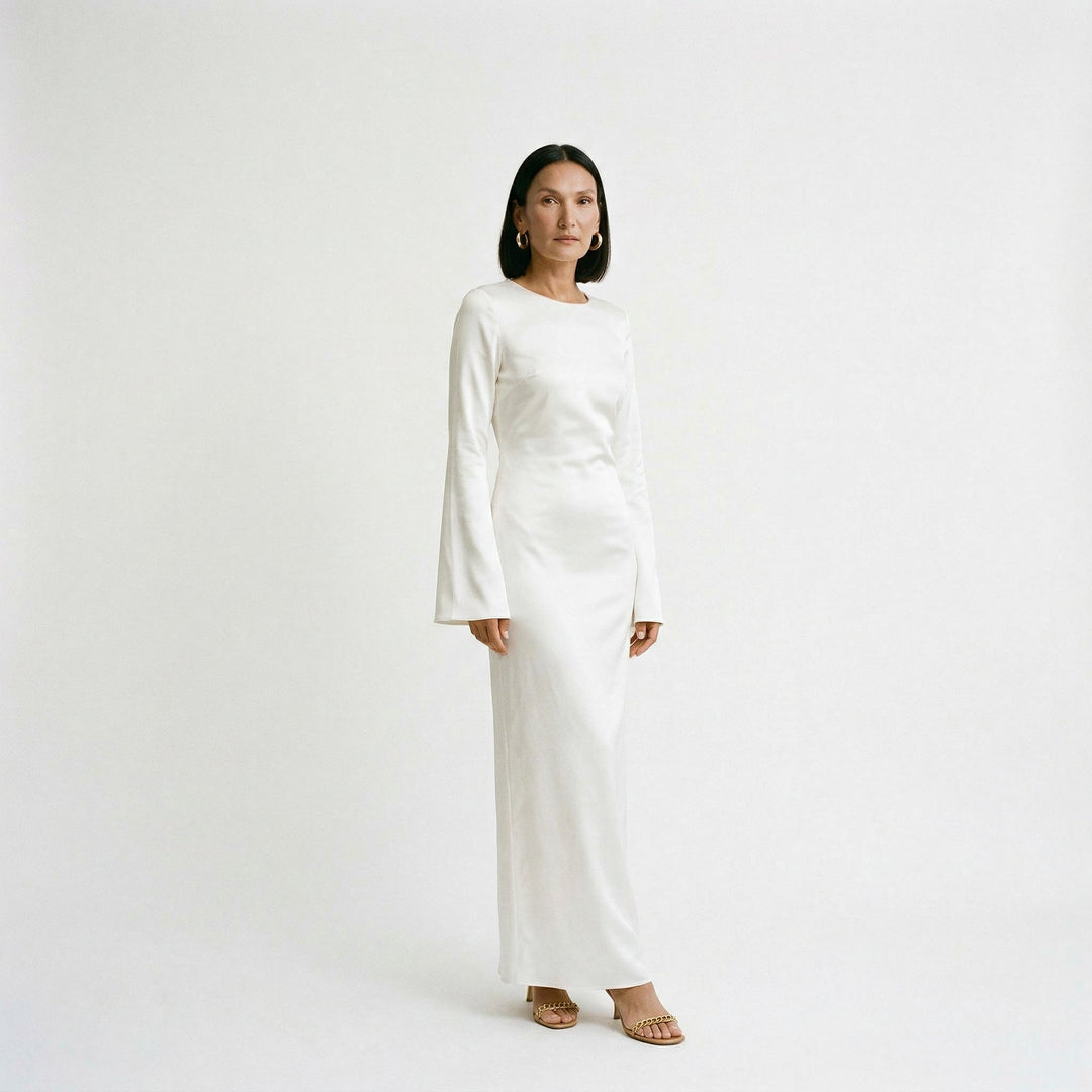 Elegant Long Sleeve Maxi Dress with Tie Waist