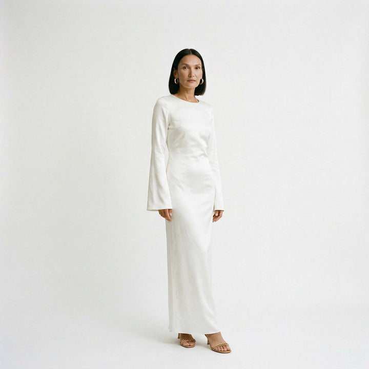 Elegant Long Sleeve Maxi Dress with Tie Waist