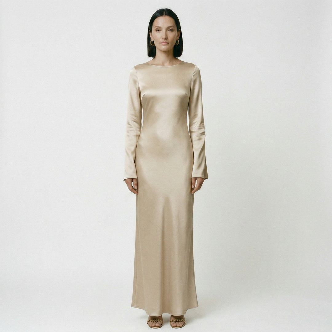 Elegant Long Sleeve Maxi Dress with Tie Waist
