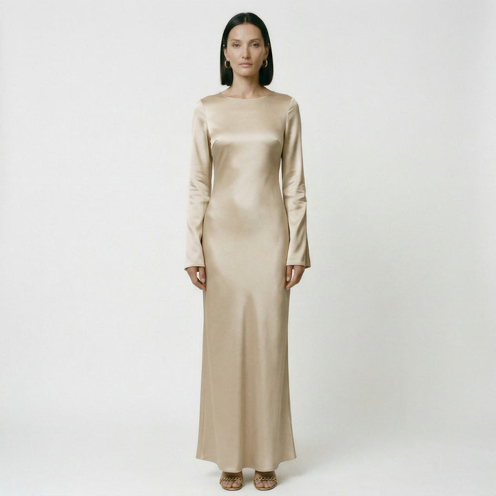 Elegant Long Sleeve Maxi Dress with Tie Waist